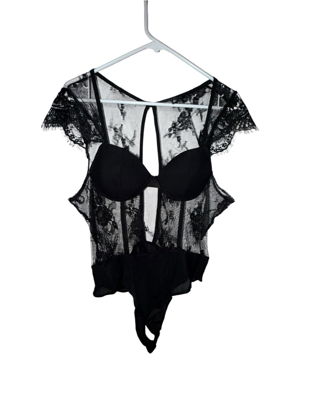 Haute Monde Black Sheer Lace Bodysuit with Underwire Cups